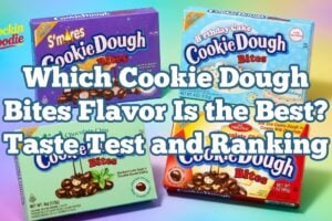 Cookie Dough Bites taste test featuring chocolate chip mint smores and birthday cake flavors compared side by side