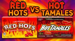Hot Tamales and Red Hots candy boxes during a cinnamon candy taste test and ranking