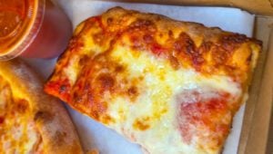 Sicilian pizza slice from Branchinelli’s Pizza in Hauppauge New York