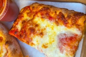 Sicilian pizza slice from Branchinelli’s Pizza in Hauppauge New York