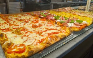 Assorted pizza slices and pies featured in RockinFoodie's pizza reviews and rankings.