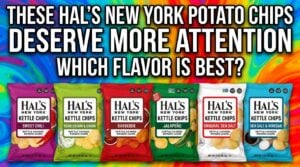 Six Hal's Potato Chip flavors lined up for a taste test and ranking.