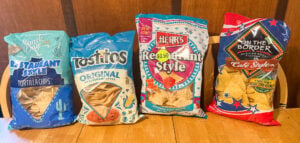 Four popular restaurant style tortilla chip brands ranked from worst to best during a RockinFoodie taste test